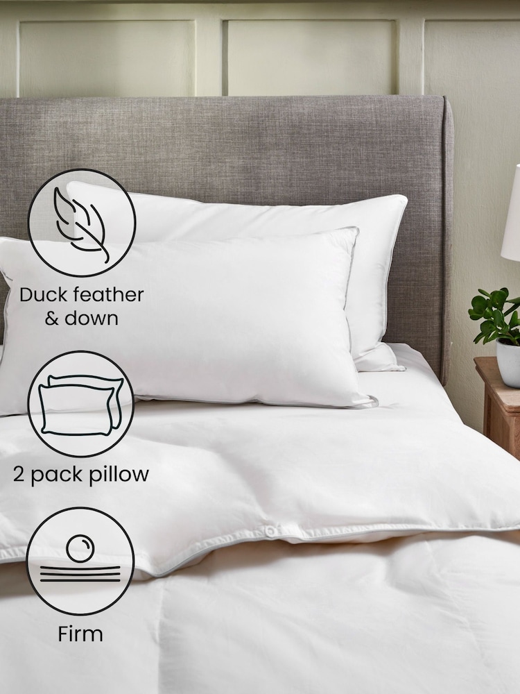 Set of 2 Firm 100% Cotton Duck Feather And Down Pillows - Image 2 of 5
