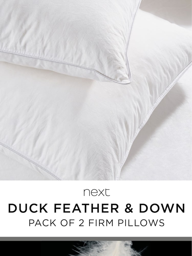 Set of 2 Firm 100% Cotton Duck Feather And Down Pillows - Image 4 of 5