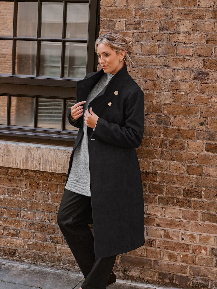 Yours Curve Black Belted Military Coat - Image 1 of 5