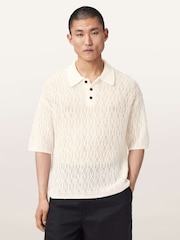 AllSaints White Cyclone Short Sleeve Polo Shirt - Image 1 of 6