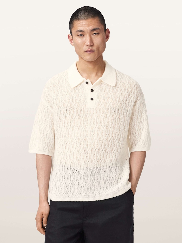 AllSaints White Cyclone Short Sleeve Polo Shirt - Image 1 of 6