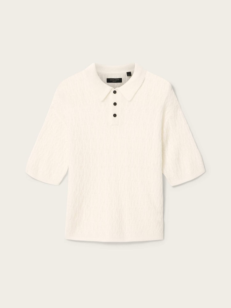 AllSaints White Cyclone Short Sleeve Polo Shirt - Image 6 of 6