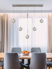 Searchlight Chrome Arum Chrome Bubble Glass 5Lt Bar Pendant Ceiling Light - Image 1 of 3