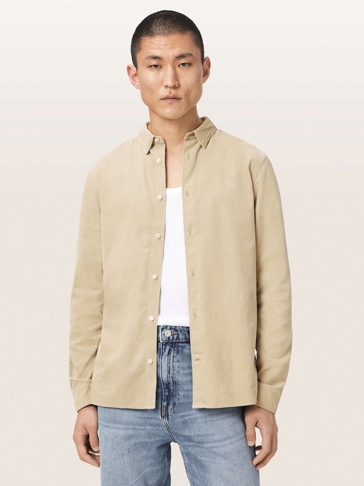 AllSaints Brown Birchwood Long Sleeve Shirt - Image 1 of 7 AllSaints Brown Birchwood Long Sleeve Shirt - Image 1 of 7
