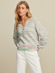Green/Purple Space Dye Button Neck Jumper - Image 1 of 6