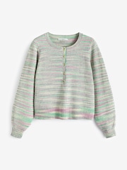 Green/Purple Space Dye Button Neck Jumper - Image 5 of 6