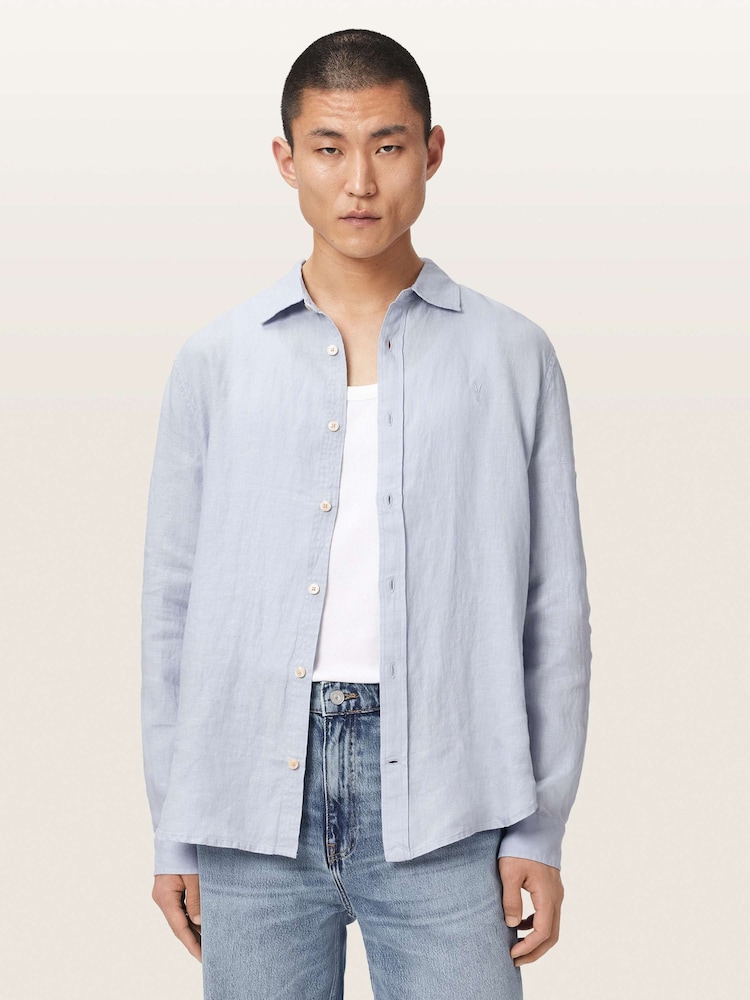 AllSaints Blue Loom Long Sleeve Shirt - Image 1 of 7