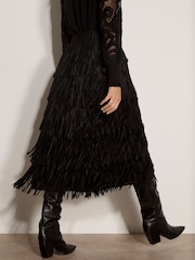 Apricot Black Fringe Trim Tiered Midi Skirt - Image 5 of 5