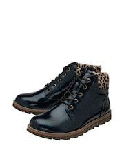 Lotus Navy Blue Patent Lace-Up Ankle Boots - Image 2 of 4