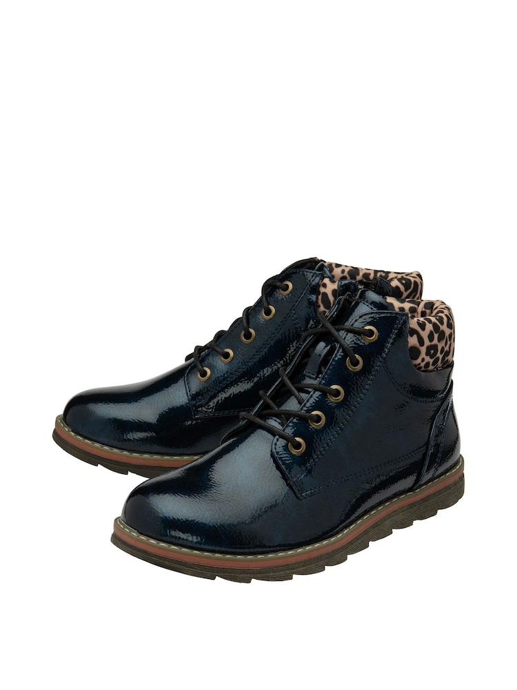 Lotus Navy Blue Patent Lace-Up Ankle Boots - Image 2 of 4