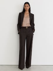 Reiss Taupe Neutral Renita Silk-Front V-Neck Sleeveless Top - Image 4 of 7