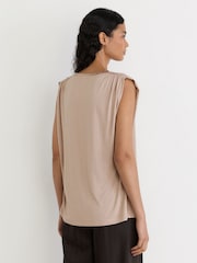 Reiss Taupe Neutral Renita Silk-Front V-Neck Sleeveless Top - Image 5 of 7