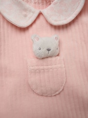 Rock-A-Bye Baby Boutique Pink Ribbed Velour Top Footed Trousers and Plush Headband Set - Image 4 of 6