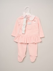Rock-A-Bye Baby Boutique Pink Ribbed Velour Top Footed Trousers and Plush Headband Set - Image 6 of 6