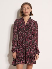 Apricot Red Floral Ruffle Chiffon Mini Dress - Image 1 of 4