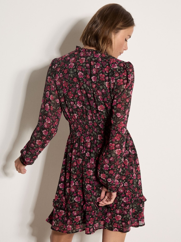 Apricot Red Floral Ruffle Chiffon Mini Dress - Image 2 of 4 Apricot Red Floral Ruffle Chiffon Mini Dress - Image 2 of 4