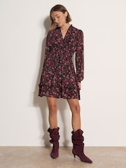 Apricot Red Floral Ruffle Chiffon Mini Dress - Image 3 of 4