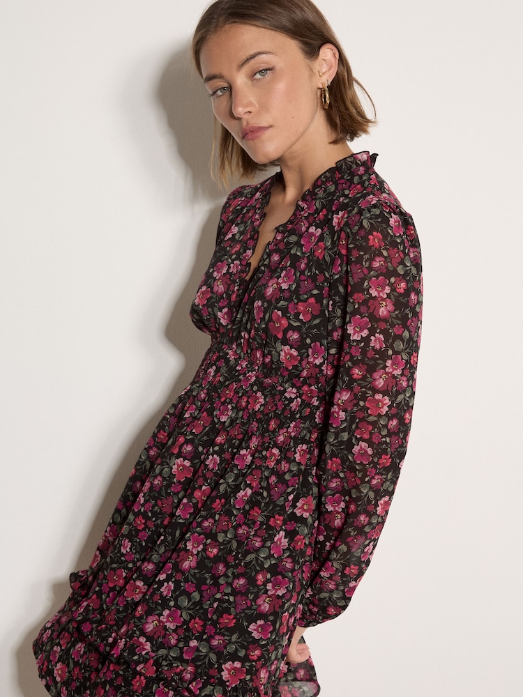 Apricot Red Floral Ruffle Chiffon Mini Dress - Image 4 of 4 Apricot Red Floral Ruffle Chiffon Mini Dress - Image 4 of 4