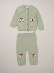 Rock-A-Bye Baby Boutique Green True Knit Applique Fox Cardigan and Trousers Set - Image 1 of 4