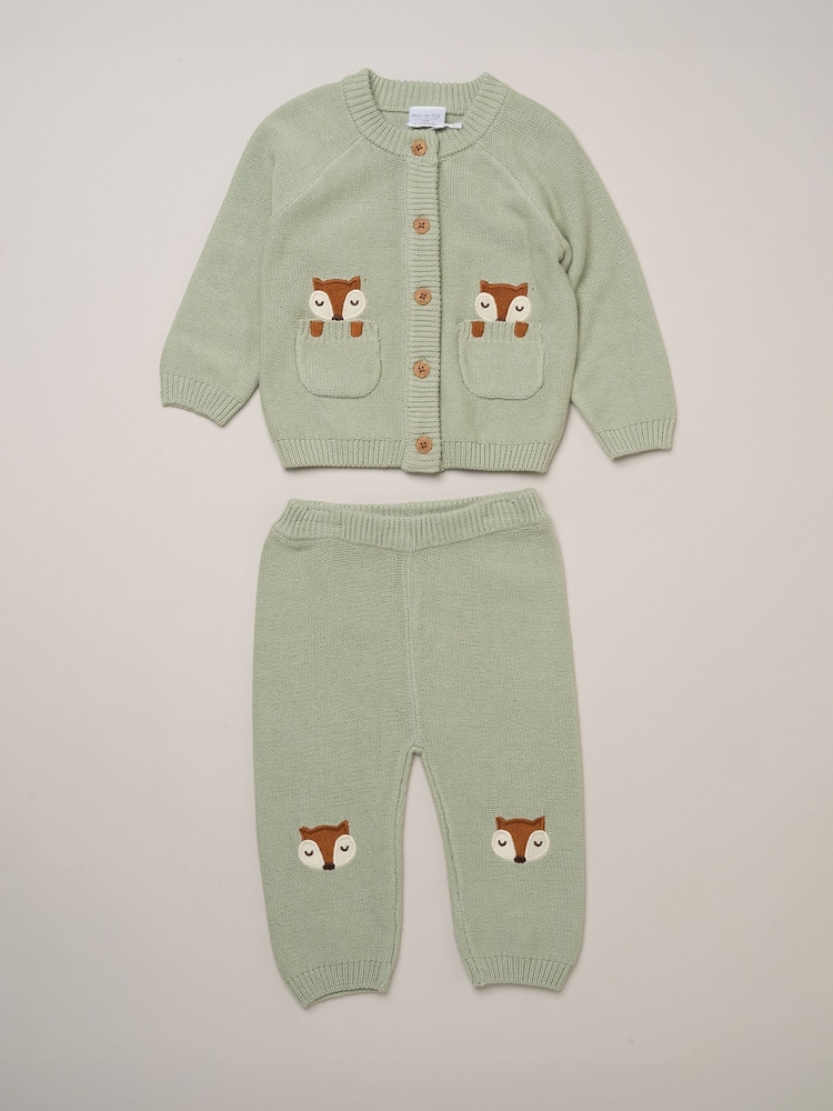 Rock-A-Bye Baby Boutique Green True Knit Applique Fox Cardigan and Trousers Set - Image 1 of 4 Rock-A-Bye Baby Boutique Green True Knit Applique Fox Cardigan and Trousers Set - Image 1 of 4