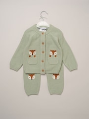 Rock-A-Bye Baby Boutique Green True Knit Applique Fox Cardigan and Trousers Set - Image 2 of 4