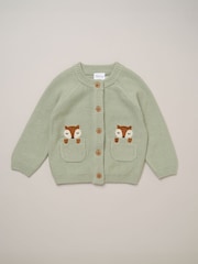 Rock-A-Bye Baby Boutique Green True Knit Applique Fox Cardigan and Trousers Set - Image 3 of 4