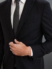 Black Stripe Slim Fit Signature Empire Mills 100% Wool Stripe Suit: Jacket - Image 5 of 10