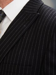 Black Stripe Slim Fit Signature Empire Mills 100% Wool Stripe Suit: Jacket - Image 6 of 10