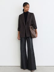 Reiss Grape Check Nolah Petite Wool Check Relaxed Double-Breasted Blazer - Image 1 of 7