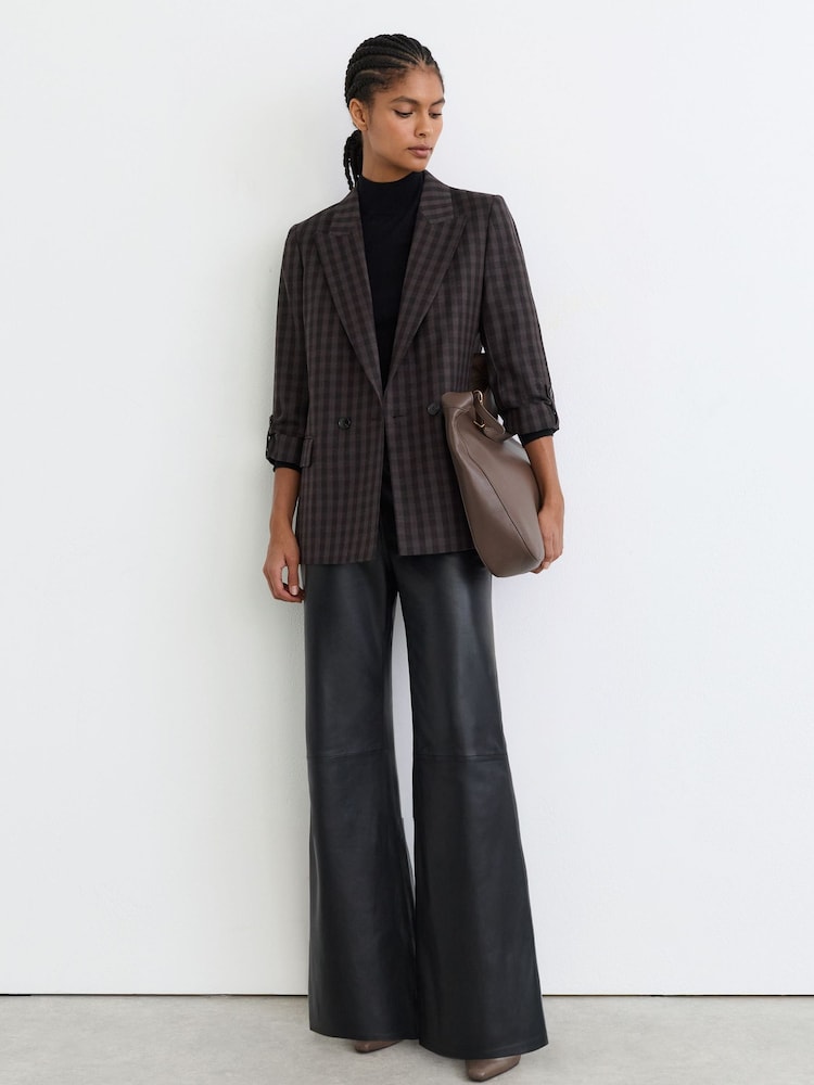 Reiss Grape Check Nolah Petite Wool Check Relaxed Double-Breasted Blazer - Image 1 of 7 Reiss Grape Check Nolah Petite Wool Check Relaxed Double-Breasted Blazer - Image 1 of 7