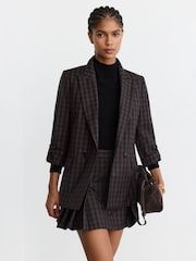 Reiss Grape Check Nolah Petite Wool Check Relaxed Double-Breasted Blazer - Image 3 of 7