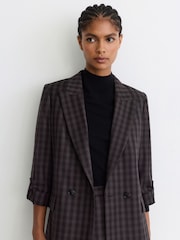 Reiss Grape Check Nolah Petite Wool Check Relaxed Double-Breasted Blazer - Image 6 of 7