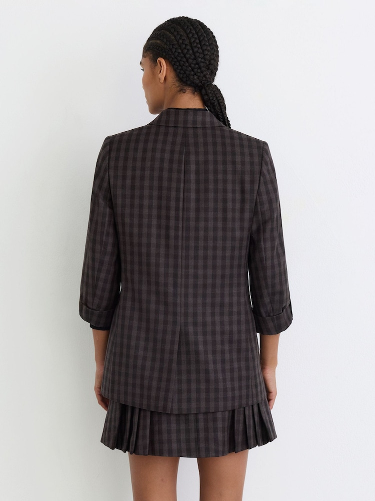Reiss Grape Check Nolah Petite Wool Check Relaxed Double-Breasted Blazer - Image 7 of 7 Reiss Grape Check Nolah Petite Wool Check Relaxed Double-Breasted Blazer - Image 7 of 7