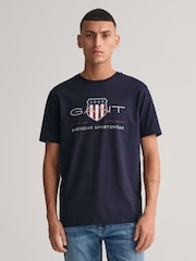 GANT Blue Navy Regular Fit 100% Cotton Shield T-Shirt - Image 1 of 5