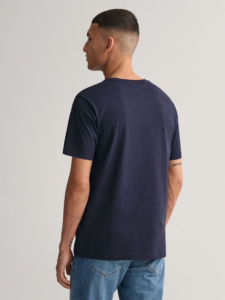GANT Blue Navy Regular Fit 100% Cotton Shield T-Shirt - Image 2 of 5