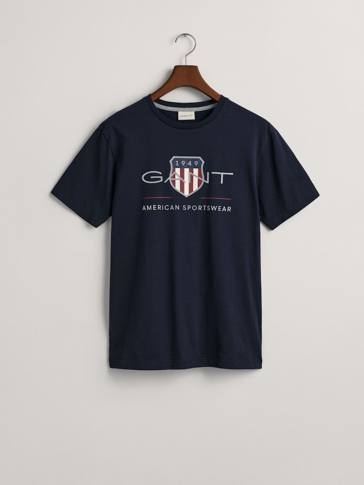 GANT Blue Navy Regular Fit 100% Cotton Shield T-Shirt - Image 5 of 5