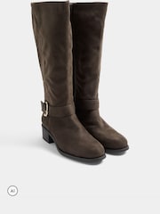 Yours Curve Brown Stretch Panel Knee High Boots - Image 3 of 5