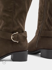 Yours Curve Brown Stretch Panel Knee High Boots - Image 5 of 5