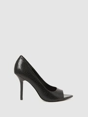 Reiss Black Isla Leather Peep Toe Court Shoes - Image 1 of 5