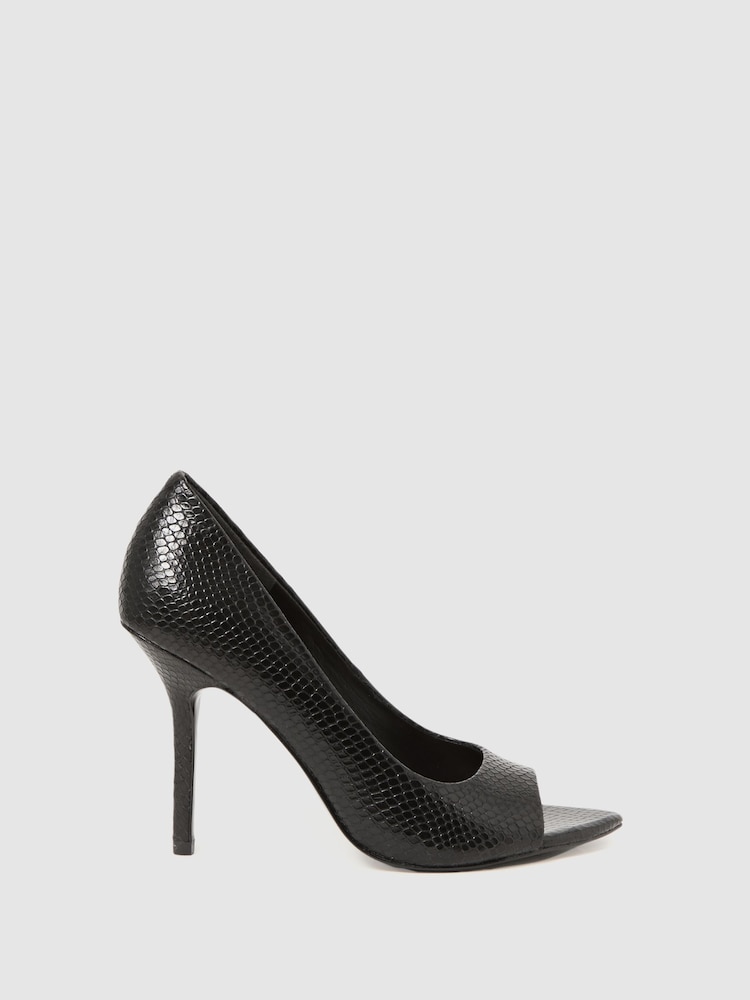 Reiss Black Isla Leather Peep Toe Court Shoes - Image 1 of 5
