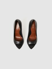 Reiss Black Isla Leather Peep Toe Court Shoes - Image 3 of 5