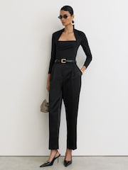 Zwart - Reiss Harriette Top met vierkante hals en ruches en lange mouwen - Afbeelding 3 van 6