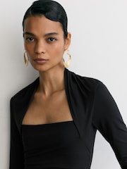 Zwart - Reiss Harriette Top met vierkante hals en ruches en lange mouwen - Afbeelding 4 van 6