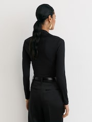 Zwart - Reiss Harriette Top met vierkante hals en ruches en lange mouwen - Afbeelding 5 van 6
