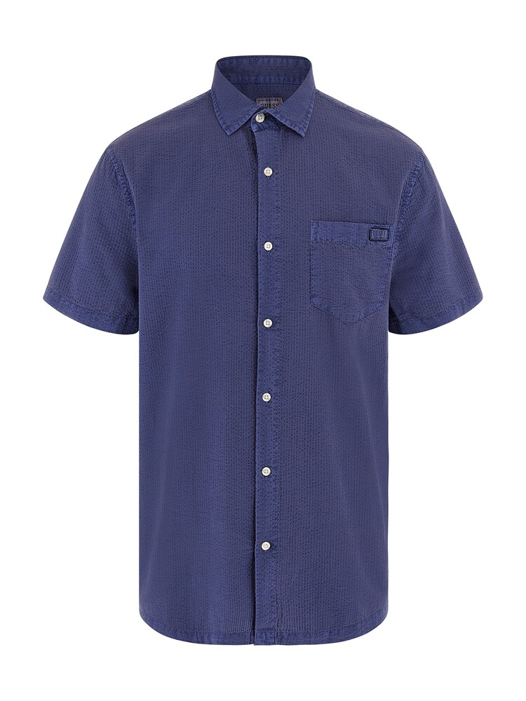 Guess Blue Short Sleeve Collins Seesucker 100% Cotton Shirt - Image 1 of 2