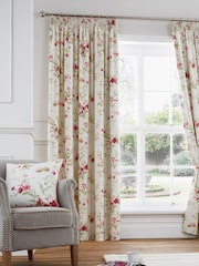 Fusion Red Jeannie Floral Lined 100% Cotton Pencil Pleat Curtains - Image 1 of 3