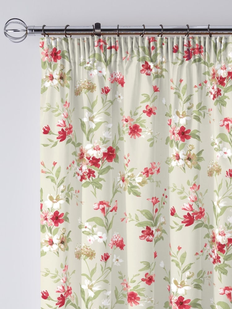 Fusion Red Jeannie Floral Lined 100% Cotton Pencil Pleat Curtains - Image 2 of 3