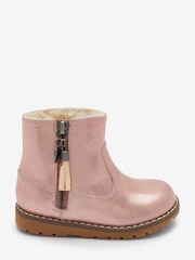 Rose Gold Pink Standard Fit (F) Warm Lined Tassel Detail Zip Boots - Image 1 of 4
