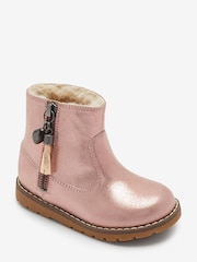 Rose Gold Pink Standard Fit (F) Warm Lined Tassel Detail Zip Boots - Image 2 of 4