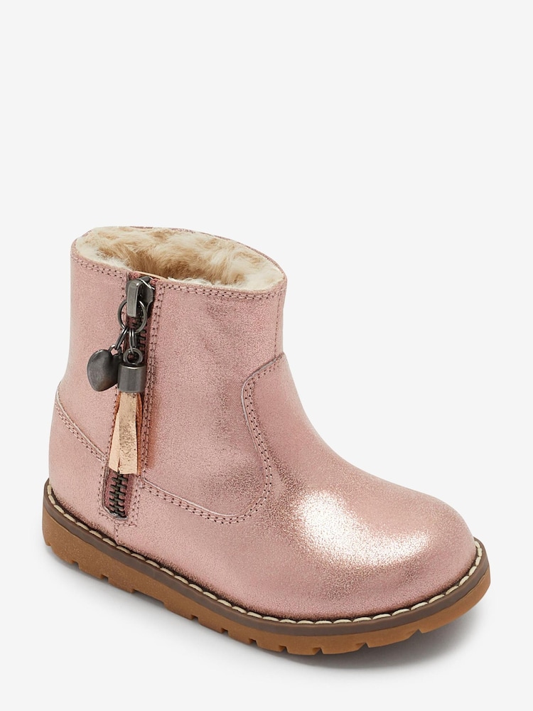 Rose Gold Pink Standard Fit (F) Warm Lined Tassel Detail Zip Boots - Image 2 of 4
